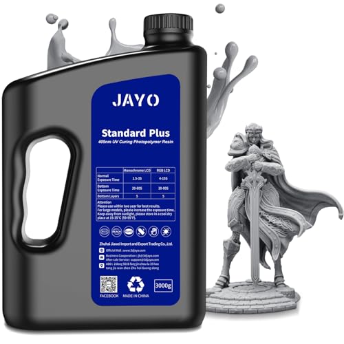 JAYO 3D Drucker Resin 3KG, Standard Plus 405nm UV Photopolymer Harz für 4K/8K LCD DLP SLA Resin 3D Drucker, Schnell Härtendes 3D Druckharz für Höhere Präzision und Zähigkeit, Grau 3000g JAYO 3D Drucker Resin 3KG, Standard Plus 405nm UV Photopolymer Harz für 4K/8K LCD DLP SLA Resin 3D Drucker, Schnell Härtendes 3D Druckharz für Höhere Präzision und Zähigkeit, Grau 3000g von JAYO