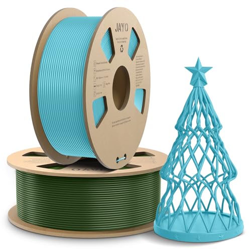 JAYO AntiString PLA Filament 1.75mm, APLA 3D Drucker Filament für Schnelles Drucken, Weniger Fädenziehen, PLA 1.75mm Maßgenauigkeit +/- 0.02mm, 1.1KG Spule, 2 Pack, Total 2.2KG, Hellblau+Dunkelgrün von JAYO