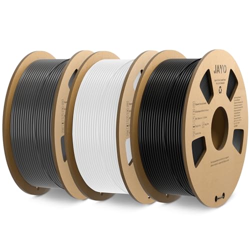 JAYO PLA Filament 1.75mm, PLA 3D Drucker Filament, Maßgenauigkeit +/- 0.02mm, 1.1KG Spool, 3 Pack, PLA 3.3KG, Schwarz+Weiß+Grau von JAYO