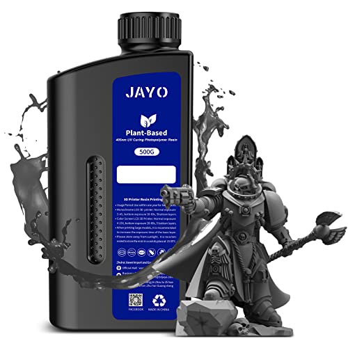 JAYO Plant Based 3D Drucker Resin Grau 500g mit Extrem Geringem Geruch,405 nm UV Rapid 3D Drucker Photopolymerharz Kunstharz Flüssige , für 4K 6K 8K LCD SLA Resin 3D Drucker von JAYO