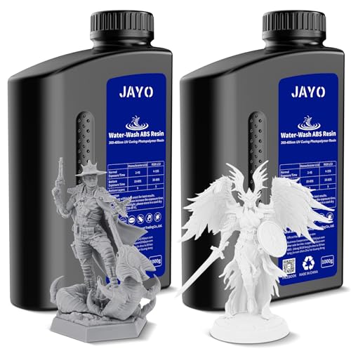 JAYO Wasser Wbwaschbares ABS-Like Resin 2KG, 3D Drucker Harz 405nm UV Standard Schnelles Photopolymer Resin für LCD/DLP/SLA 3D Drucker, Hohe Präzision, Nicht Spröde, 1KG Bottle, 2 Pack, Grau+Weiß von JAYO