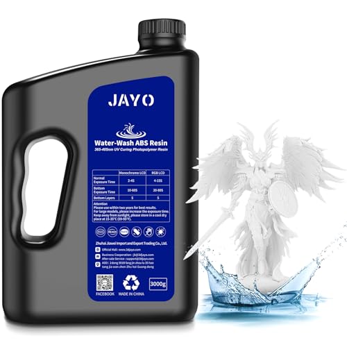 JAYO Wasser Wbwaschbares ABS-Like Resin 3KG, 3D Drucker Harz 405nm UV Standard Schnelles Photopolymer Resin für LCD/DLP/SLA 3D Drucker, Hohe Präzision, Nicht Spröde, Geringer Geruch, Weiß 3000g von JAYO