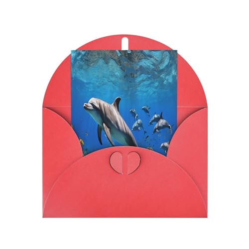 (3D-Unterwasserwelt Fisch Delphi) Druck Premium Perlglanz-Grußkarten mit roten Umschlägen, schimmernde Geburtstags-, Weihnachts- und Hochzeitskarten, innen blanko. von JAYWIS