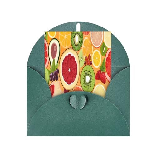 (Kiwi Wassermelone) Druck, Premium-Perlglanz-Grußkarten mit dunkelgrünen Umschlägen, schimmernde Geburtstags-, Weihnachts- und Hochzeitskarten, innen blanko. von JAYWIS