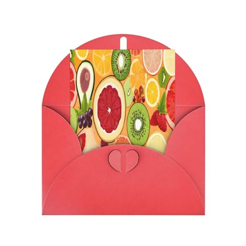 (Kiwi Wassermelone) Druck, Premium-Perlglanz-Grußkarten mit roten Umschlägen, schimmernde Geburtstags-, Weihnachts- und Hochzeitskarten, innen blanko. von JAYWIS