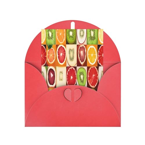 (Kiwi Wassermelone) Druck, Premium-Perlglanz-Grußkarten mit roten Umschlägen, schimmernde Geburtstags-, Weihnachts- und Hochzeitskarten, innen blanko. von JAYWIS