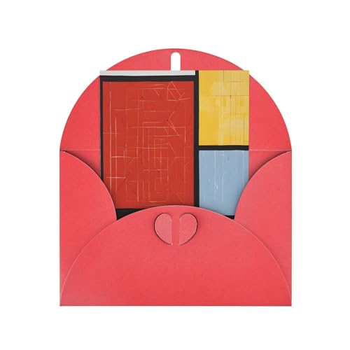 (Komposition in Rot, Gelb, Blau und Schwarz), Premium-Perlglanz-Grußkarten mit roten Umschlägen, schimmernde Geburtstags-, Weihnachts- und Hochzeitskarten, innen blanko. von JAYWIS