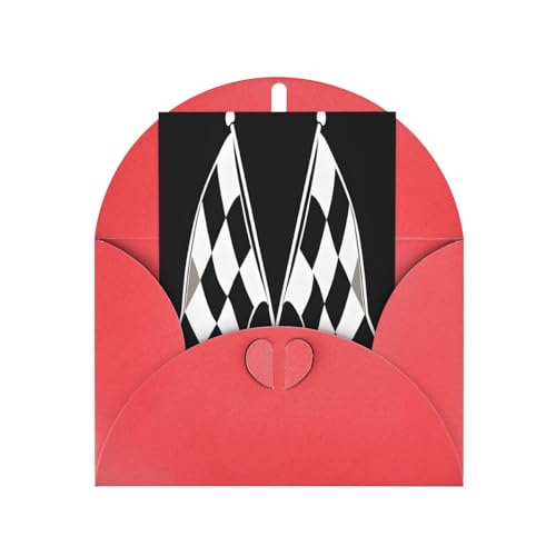 (Schwarz-Weiß-Formel, karierte Flaggenmuster) Druck, hochwertige Perlglanz-Grußkarten mit roten Umschlägen, schimmernde Geburtstags-, Weihnachts- und Hochzeitskarten, innen blanko. von JAYWIS