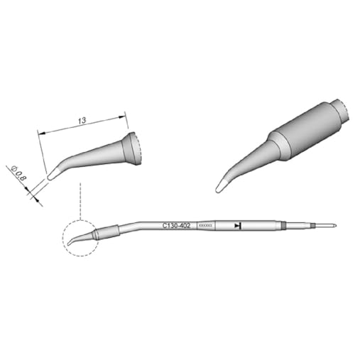 JBC Lötspitze Serie C130, Rundform, C130402/Ø 0,8 mm, gebogen C130402 (Lötkartusche Lötpatrone Loetspitze Loetkartusche Loetpatrone AP130 AP1300 1300) von JBC