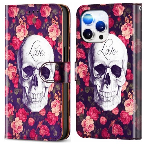 Lederhülle Klapphülle für iPhone 12 Pro 6.1 Muster Tierdruck Marmor Handyhülle Tasche Etui mit Kartenfach Brieftasche Cover Case Mädchen Jungen - Totenkopf Rose Lederhülle Klapphülle für iPhone 12 Pro 6.1 Muster Tierdruck Marmor Handyhülle Tasche Etui mit Kartenfach Brieftasche Cover Case Mädchen Jungen - Totenkopf Rose von JBGO