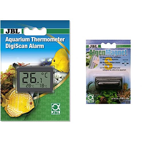 JBL 6122100 DigiScan Alarm Aquarium-Thermometer, Grau & Scheiben-Reinigungsmagnet 61291, Für Aquarienscheiben, JBL Algenmagnet, S von JBL