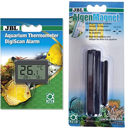 JBL 6122100 DigiScan Alarm Aquarium-Thermometer, Grau & Scheiben-Reinigungsmagnet 61292, Für Aquarienscheiben, JBL Algenmagnet, M von JBL