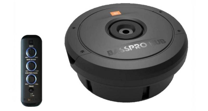 JBL BassPro Hub Reserverad-Subwoofer AKTIV Gehäuse 28cm mit Fernbedienung Auto-Subwoofer (200 W, max.: W 30 cm) von JBL