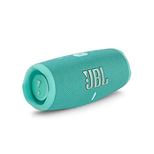 JBL Charge 5 Bluetooth-Lautsprecher in Türkis – Wasserfeste, portable Boombox mit integrierter Powerbank und Stereo Sound – Eine Akku-Ladung für bis zu 20 Stunden kabellosen Musikgenuss von JBL