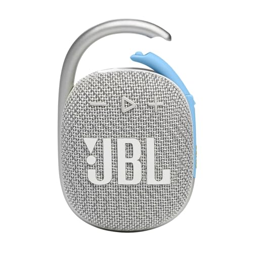 JBL Clip 4 Eco Bluetooth Lautsprecher aus recyceltem Material - Weiß – Wasserdichte, tragbare Musikbox mit praktischem Karabiner – Bis zu 10 Stunden kabelloses Musik Streaming von JBL