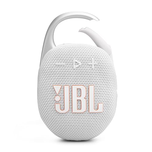 JBL Clip 5 in White - Portable Bluetooth Speaker Box Pro Sound, Deep Bass and Playtime Boost Function - Waterproof and Dustproof - 12 Hours Runtime von JBL