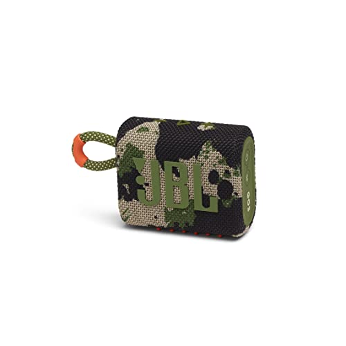 JBL GO 3 kleine Bluetooth Box in Camouflage – Wasserfester, tragbarer Lautsprecher für unterwegs – Bis zu 5h Wiedergabezeit mit nur einer Akkuladung von JBL