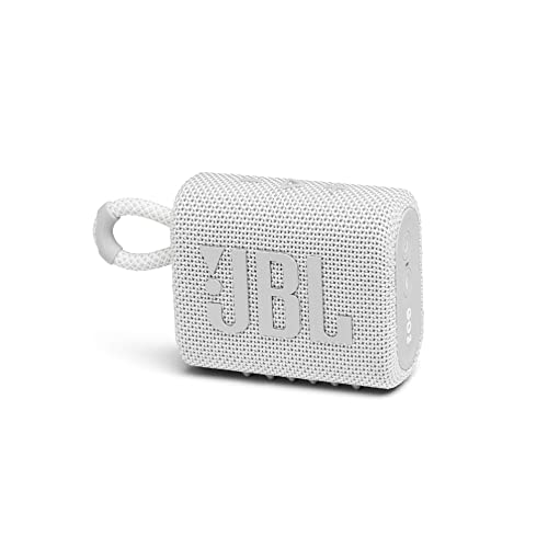 JBL GO 3 kleine Bluetooth Box in Weiß – Wasserfester, tragbarer Lautsprecher für unterwegs – Bis zu 5h Wiedergabezeit mit nur einer Akkuladung von JBL