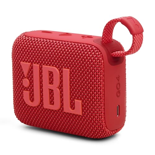 JBL Go 4 in Rot – Tragbare Bluetooth-Lautsprecher-Box Pro Sound, tiefem Bass und Playtime-Boost-Funktion – Wasserfest und staubfest – 7 h Laufzeit von JBL