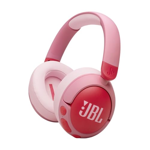 JBL Junior 470 NC, Kabellose Over-Ear Bluetooth-Kopfhörer mit Active-Noise-Cancelling für Kinder, Mikrofon, 50 h Wiedergabe, JBL Safe Sound, geringer Lautstärke, simpler Bedienung und Stickern, Rosa von JBL