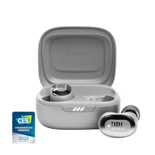 JBL Live Free 2: 35 Stunden Spielzeit, True Adaptive Noise Cancelling, Smart Ambient und Beamforming Mikrofone (Silber), Klein von JBL