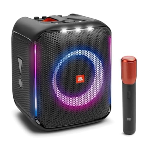 JBL PartyBox Encore Essential Tragbarer Innen- und Außen-Partylautsprecher mit integrierten Lichtern, IPX4 spritzwassergeschütztem Design, tiefer Bass und 10 Stunden Spielzeit, in Schwarz von JBL