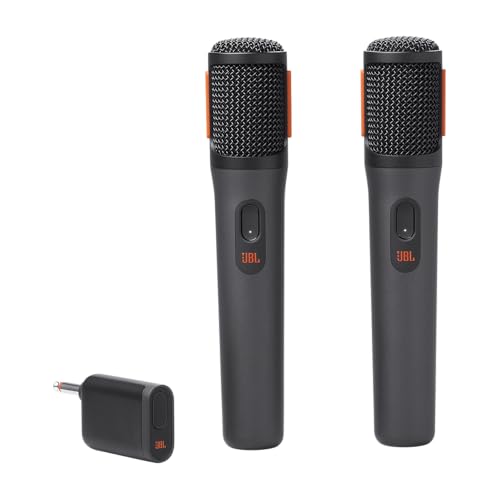 JBL PartyBox Wireless Mic – Set mit Zwei digitalen kabellosen Mikrofonen und eingebautem Popfilter – Zubehör PartyBox – Karaoke für zuhause von JBL