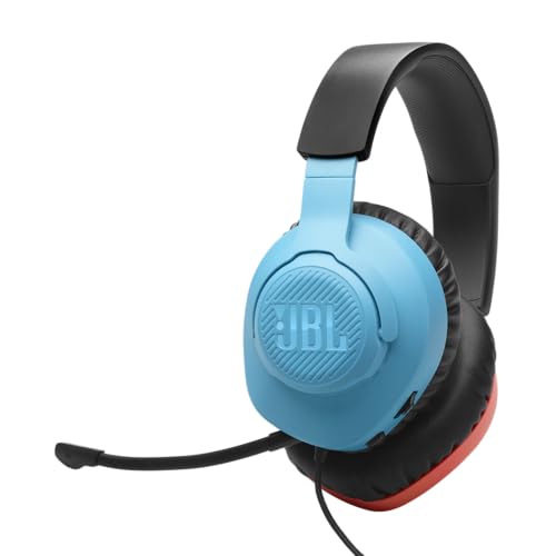 JBL Quantum 100N, kabelgebundenes Over-Ear-Gaming-Headset mit abnehmbarem Mikrofon, JBL QuantumSOUND Signature, Memory Foam, Multi-Plattform-Kompatibilität und Windows Sonic Spatial Sound, Blau/Rot von JBL