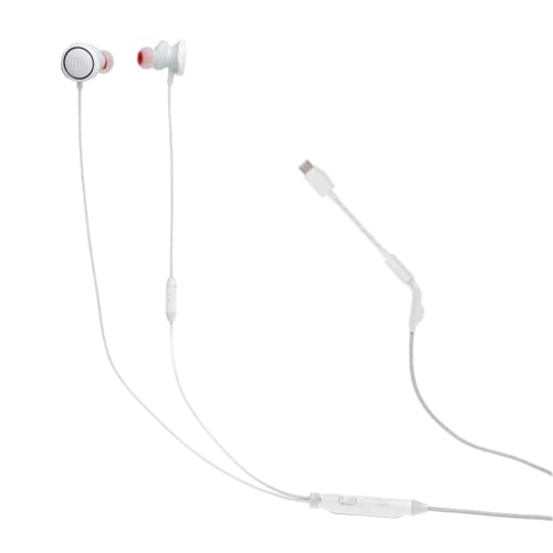 JBL Quantum 50C, kabelgebundenes In-Ear-USB-C-Gaming-Headset mit JBL QuantumSURROUND Sound, Multi-Plattform-Kompatibilität, sprachfokussiertem Mikrofon, Lautstärke-Slider und Stummschaltung, Weiß von JBL