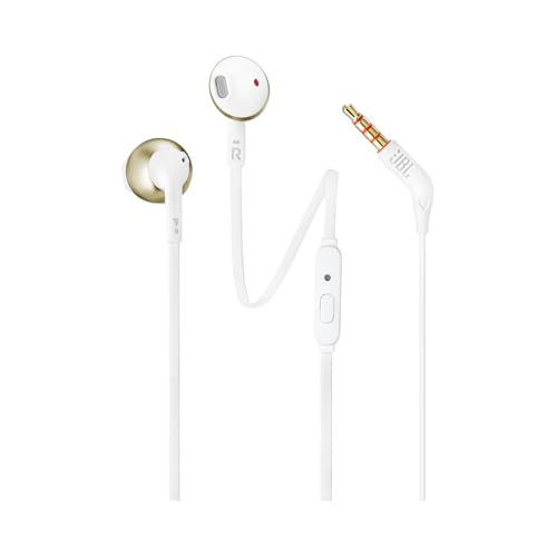 JBL T205 CGD Kopfhörer mit Kabel und Mikrofon, flaches Kabel, Einhandbedienung, ergonomisch, weiche Hülle, 3,5 mm Klinke, Pure Bass Sound, Champagner JBL T205 CGD Kopfhörer mit Kabel und Mikrofon, flaches Kabel, Einhandbedienung, ergonomisch, weiche Hülle, 3,5 mm Klinke, Pure Bass Sound, Champagner von JBL