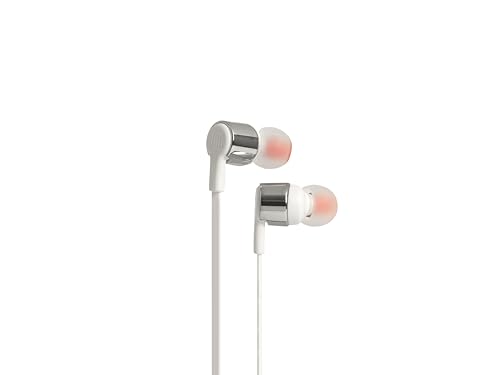 JBL T210 In-Ear Kopfhörer Ohrhörer mit 1-Tasten-Fernbedienung und Integriertem Mikrofon Kompatibel mit Apple und Android Geräten - Silber/Weiß von JBL