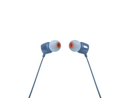 JBL Tune 110 – In-Ear Kopfhörer mit verwicklungsfreiem Flachbandkabel und Mikrofon in Blau – Für grenzenlosen Musikgenuss mit der Pure Bass Sound Technologie von JBL