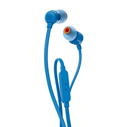 JBL Tune 110 – In-Ear Kopfhörer mit verwicklungsfreiem Flachbandkabel und Mikrofon in Blau – Für grenzenlosen Musikgenuss mit der Pure Bass Sound Technologie von JBL