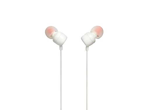 JBL Tune 110 – In-Ear Kopfhörer mit verwicklungsfreiem Flachbandkabel und Mikrofon in Weiß – Für grenzenlosen Musikgenuss mit der Pure Bass Sound Technologie von JBL