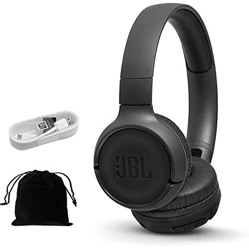 JBL Tune 500BT - On-Ear-Bluetooth-Kopfhörer, kabellos, inklusive 1,5 m langem Ladekabel und Samt-Aufbewahrungstasche, Schwarz von JBL