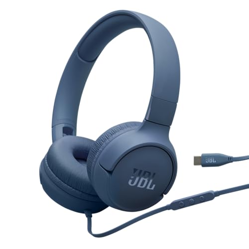 JBL Tune 520C, kabelgebundene On-Ear-Kopfhörer mit Mikrofon, Pure Bass Sound, EQ-Presets, USB-C-Anschluss, faltbares Design und kabelsalatfreies Kabel, Blau JBL Tune 520C, kabelgebundene On-Ear-Kopfhörer mit Mikrofon, Pure Bass Sound, EQ-Presets, USB-C-Anschluss, faltbares Design und kabelsalatfreies Kabel, Blau von JBL
