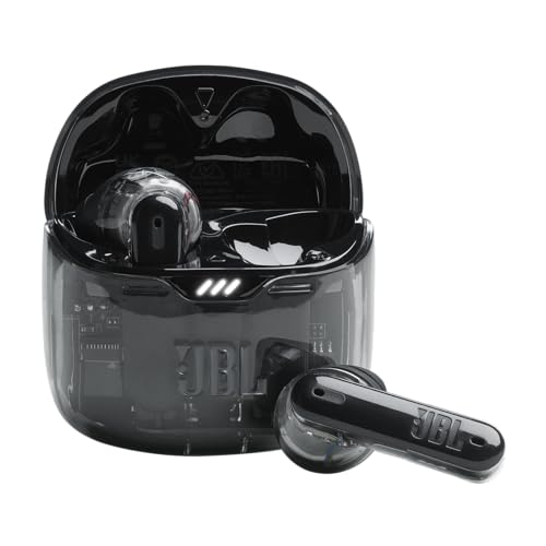 JBL Tune Flex Ghost Kopfhörer – Wasserfeste In-Ear-Kopfhörer mit Noise-Cancelling, Bluetooth und bis zu 32 Stunden Akkulaufzeit – Schwarz (Black Ghost) von JBL