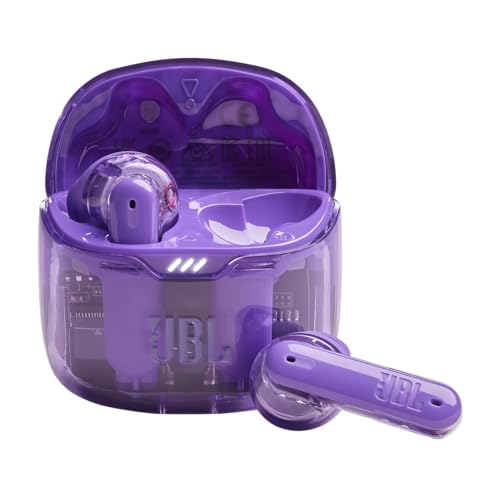 JBL Tune Flex Ghost Kopfhörer – Wasserfeste In-Ear-Kopfhörer mit Noise-Cancelling, Bluetooth und bis zu 32 Stunden Akkulaufzeit – Purple Ghost von JBL