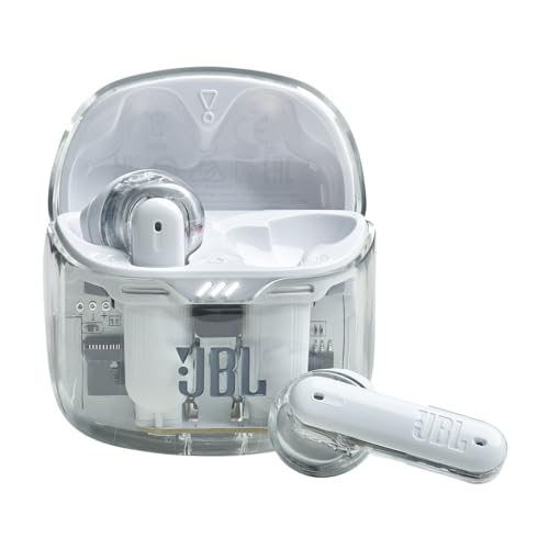 JBL Tune Flex Ghost Kopfhörer – Wasserfeste In-Ear-Kopfhörer mit Noise-Cancelling, Bluetooth und bis zu 32 Stunden Akkulaufzeit – White Ghost von JBL
