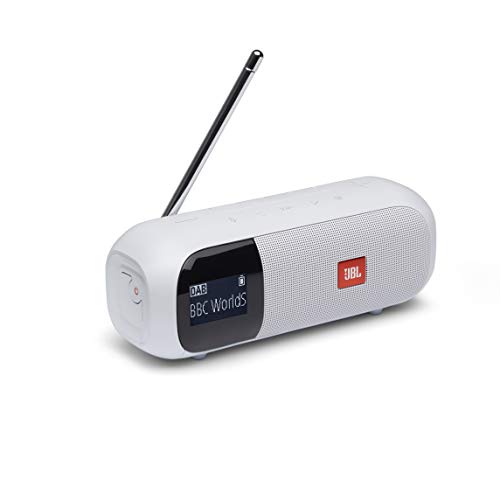 JBL Tuner 2 Radiorekorder in Weiß – Tragbarer Bluetooth Lautsprecher mit MP3, DAB+ & UKW Radio – Kabelloser Musikgenuss von bis zu 12 Stunden von JBL