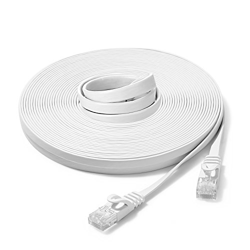 JBSTK 30m Cat.6 Netzwerkkabel Weiss Cat6 Flachbandkabel 30 Meter Patchkabel verlegekabel Ethernet Lan RJ45 Knickschutz 10/100/1000 Mbit/s von JBSTK