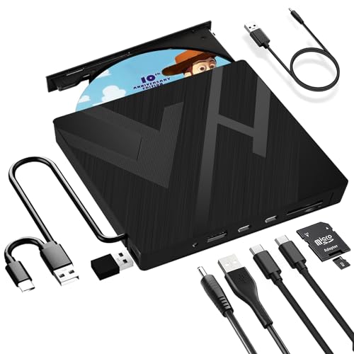 JBonest Externes CD DVD Laufwerk USB 3.0 Typ-C, Extern mit SD/TF-Kartenleser Portable RW Brenner,Schnelle Datenübertragung für Laptop,Desktop,MacBook,Win11/10/8/7/XP, Linux,Mac OS,Vista von JBonest