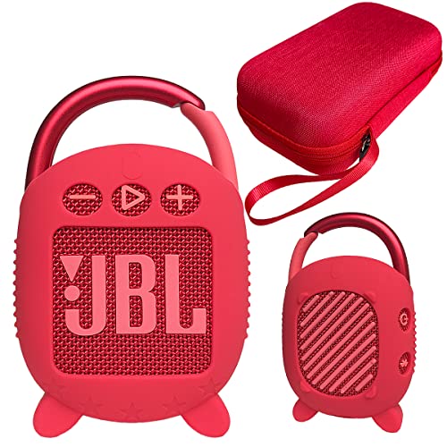 Harte Tragetasche und Silikonabdeckung für JBL Clip 4 tragbaren Bluetooth-Lautsprecher, schützende Reisehülle Aufbewahrung für JBL Clip 4 Lautsprecherzubehör (rot) von JCHPINE