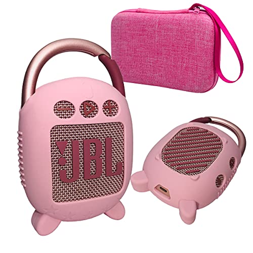 Hartschalen-Tragetasche und Silikon-Abdeckung für JBL Clip 4 Tragbarer Bluetooth-Lautsprecher, schützende Reise-Schutzhülle für JBL Clip 4 (harte Hülle + Silikonhülle) (Pink) von JCHPINE