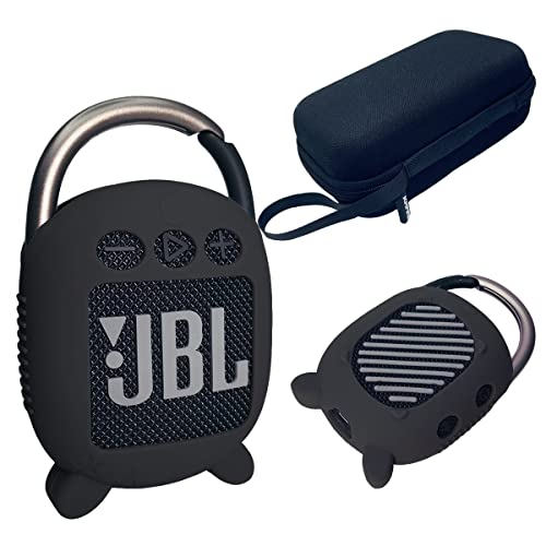 Hartschalen-Tragetasche und Silikon-Abdeckung für JBL Clip 4 Tragbarer Bluetooth-Lautsprecher, schützende Reise-Schutzhülle für JBL Clip 4 (harte Hülle + Silikonhülle) (schwarz) von JCHPINE