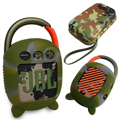 JCHPINE Harte Tragetasche und Silikonhülle für JBL Clip 4 tragbaren Bluetooth-Lautsprecher, schützende Reisehülle Aufbewahrung für JBL Clip 4 Lautsprecherzubehör (Squad Green) von JCHPINE