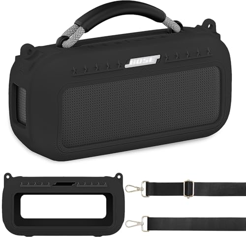 JCHPINE Silikon-Schutzhülle für Bose SoundLink Max Tragbares Lautsprecherzubehör, weiche Silikonhülle für Bose SoundLink Max Bluetooth-Lautsprecher mit Schultergurt (schwarze Hülle) von JCHPINE