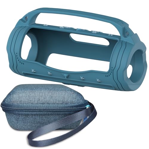 JCHPINE Silikonhülle und Hartschale für JBL Flip 7 Tragbarer Bluetooth-Lautsprecher Zubehör, Schutz für JBL Flip 7 AI Sound Bluetooth-Lautsprecher Silikonhülle mit Griff (Blau) von JCHPINE