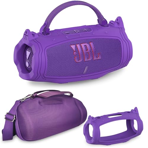 JCHPINE Silikonhülle und harte Tragetasche für JBL Charge 6 Tragbarer Bluetooth-Lautsprecher-Zubehör, Schutzhüllen für JBL Charge 6 AI-Sound, Bluetooth-Lautsprecher mit Schultergurt (lila) von JCHPINE