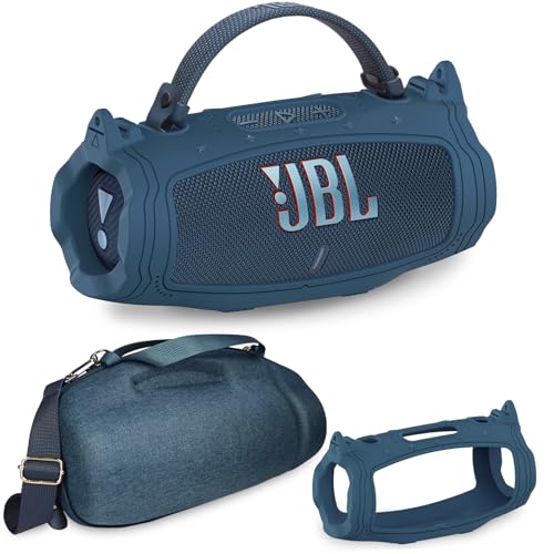 JCHPINE Silikonhülle und harte Tragetasche für JBL Charge 6 Tragbarer Bluetooth-Lautsprecher-Zubehör, Schutzhüllen für JBL Charge 6 AI Sound Bluetooth-Lautsprecher mit Schultergurt (Blau) von JCHPINE